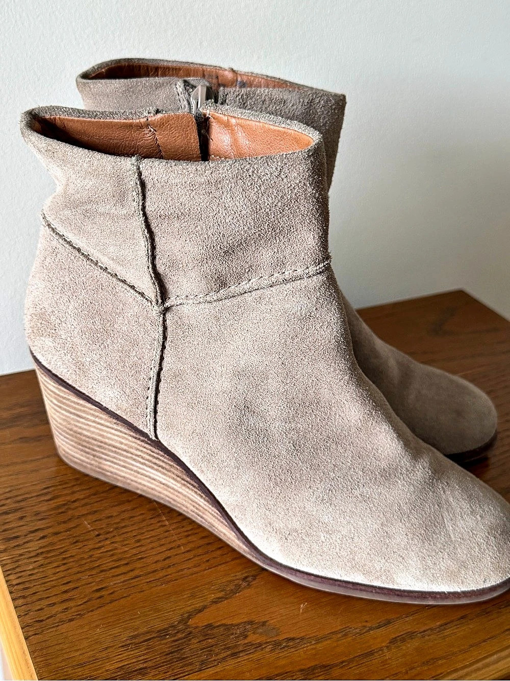 Lucky Brand Suede-Look Ankle Wedge Boots in Brown